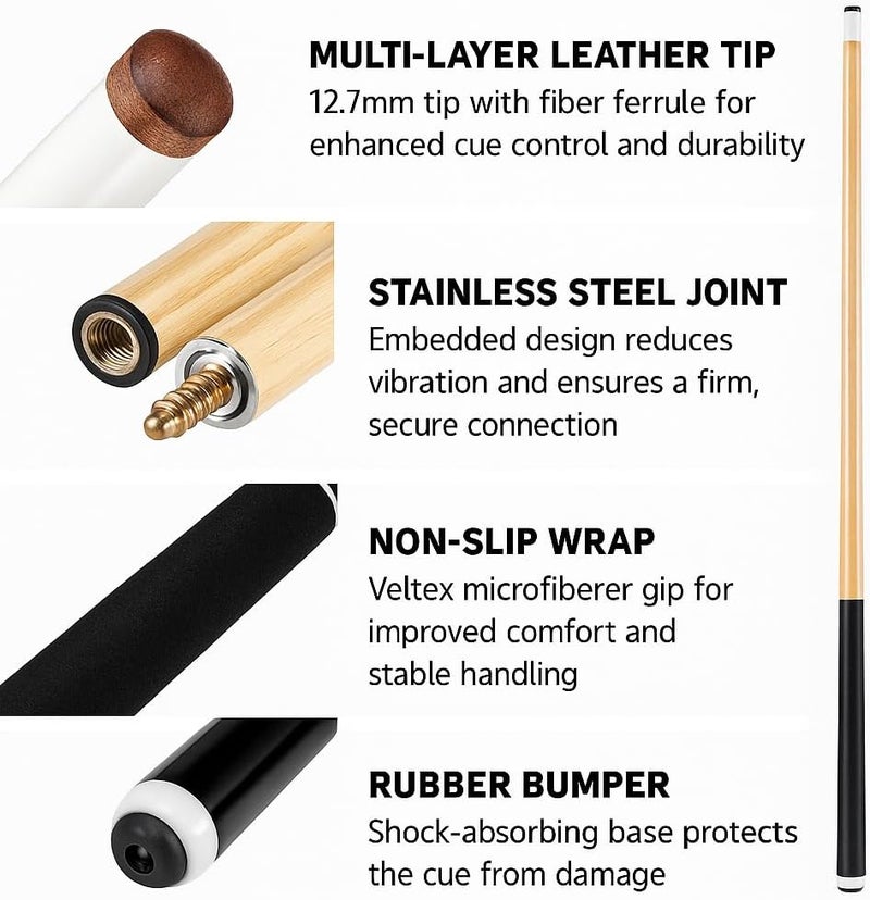 HEYBALL Billiards Accessory Kit – Pool Cue Sticks, Balls, Triangle Rack, Chalk, Brushes, Gloves & Manual Scoreboard – All-in-One Kit for Home Game Room - Image 2